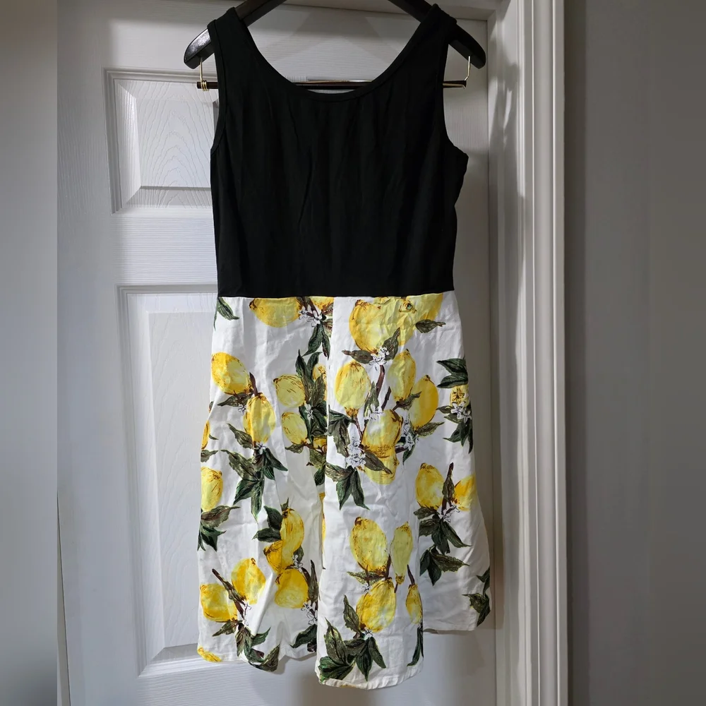 Summer Casual Scoop Neck Lemon A Line Swing Casual Party Dress Pockets Chic. XL
